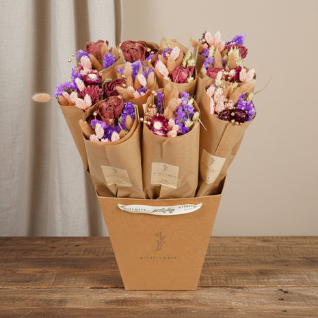 fleurs séchées violettes bordeau