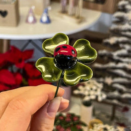 Coccinelle Porte-Bonheur sur Trèfle en Céramique