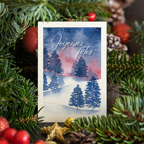 Carte aquarelle Joyeuses Fêtes peinte à la main — atelier aquarelle Cartes festives