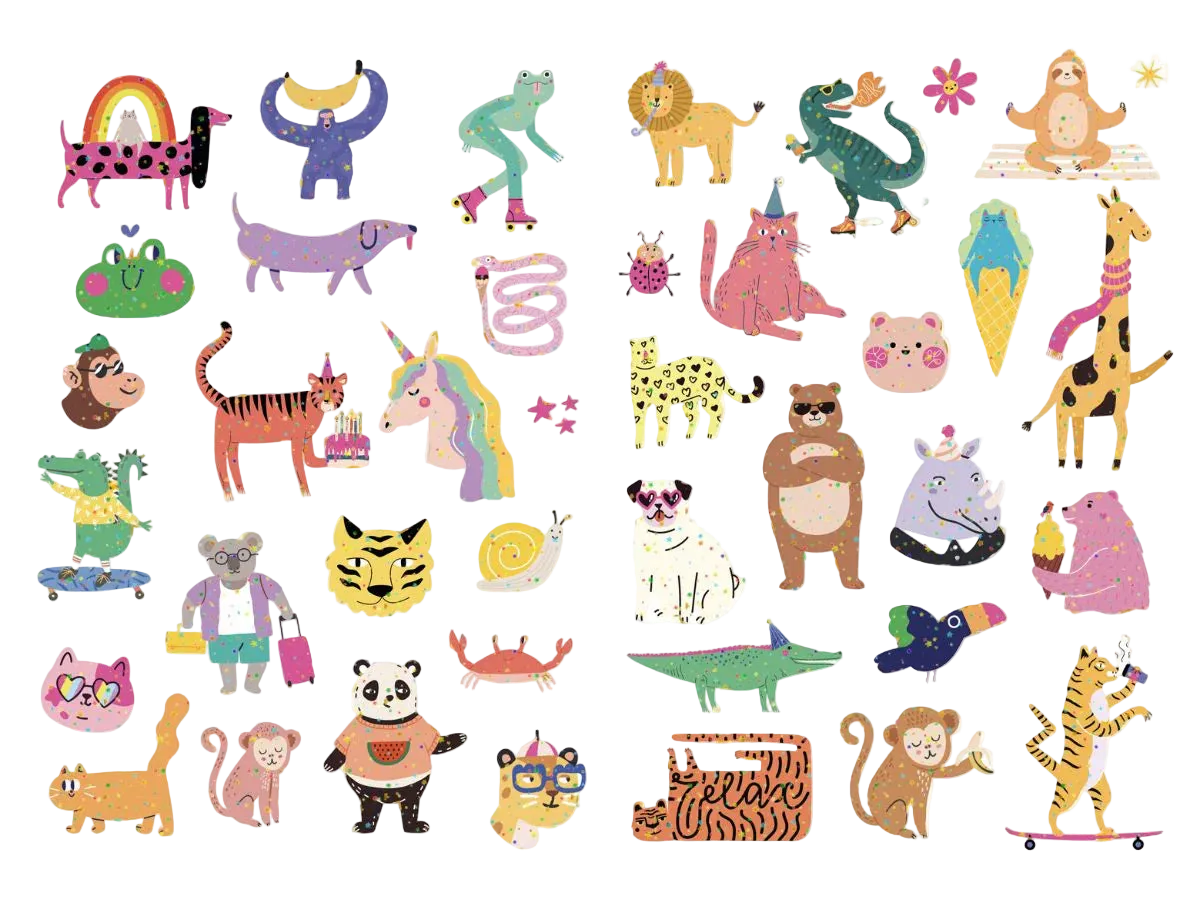 Tatouages enfants - Animaux Fluo et Paillettés