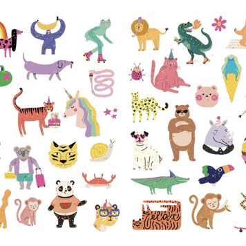 Tatouages enfants - Animaux Fluo et Paillettés