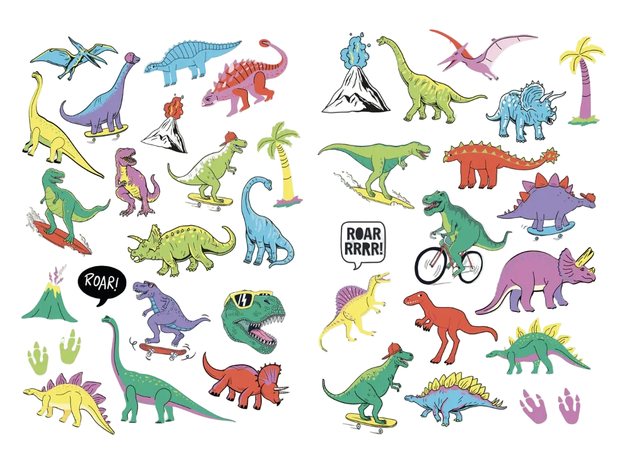 Tatouages enfants - Dinosaures fluo