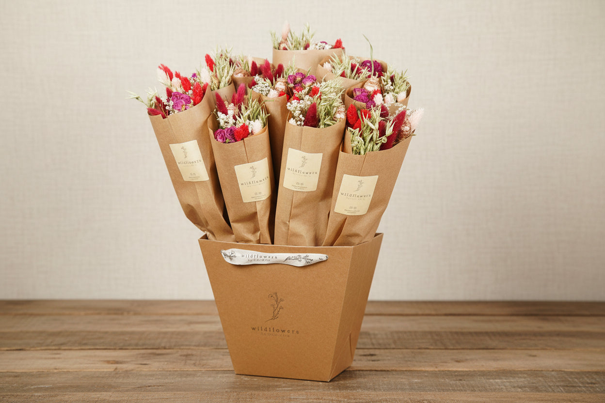 Bouquet de fleurs séchées rouge tendance