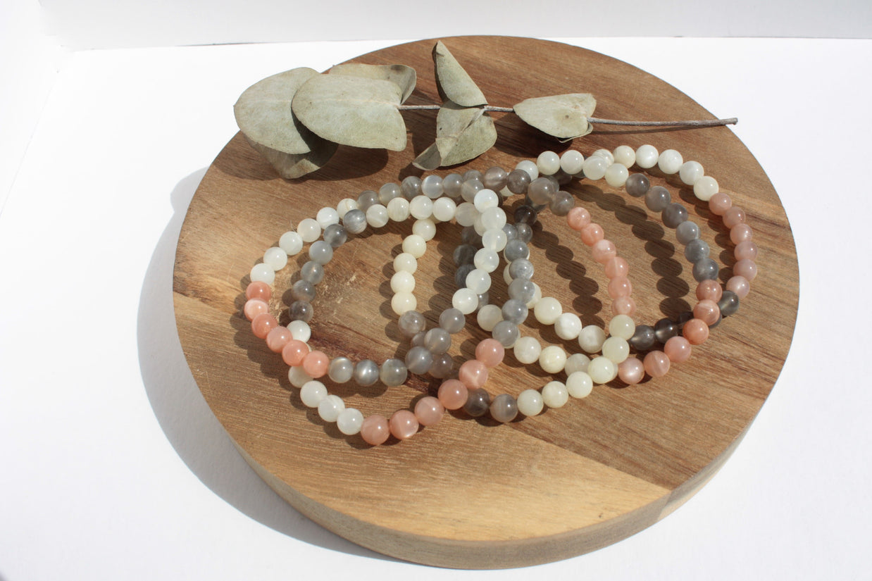 Bracelet pierres naturelles - Pierre de Lune multicolore - 6mm