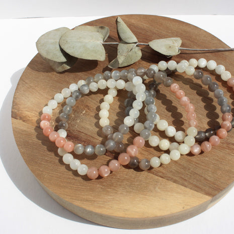 Bracelet pierres naturelles - Pierre de Lune multicolore - 6mm