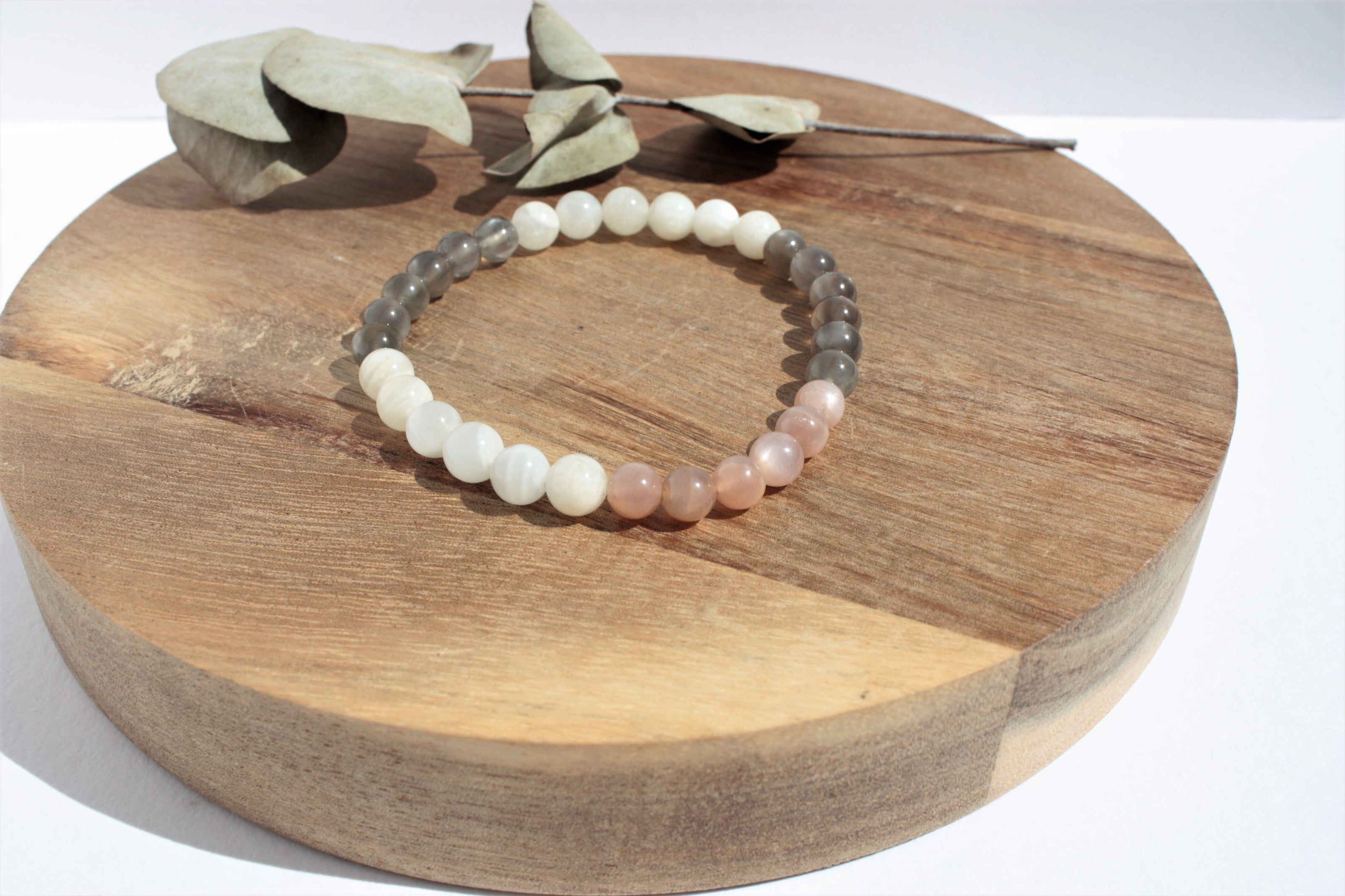 Bracelet pierres naturelles - Pierre de Lune multicolore - 6mm