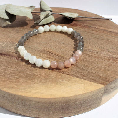 Bracelet pierres naturelles - Pierre de Lune multicolore - 6mm
