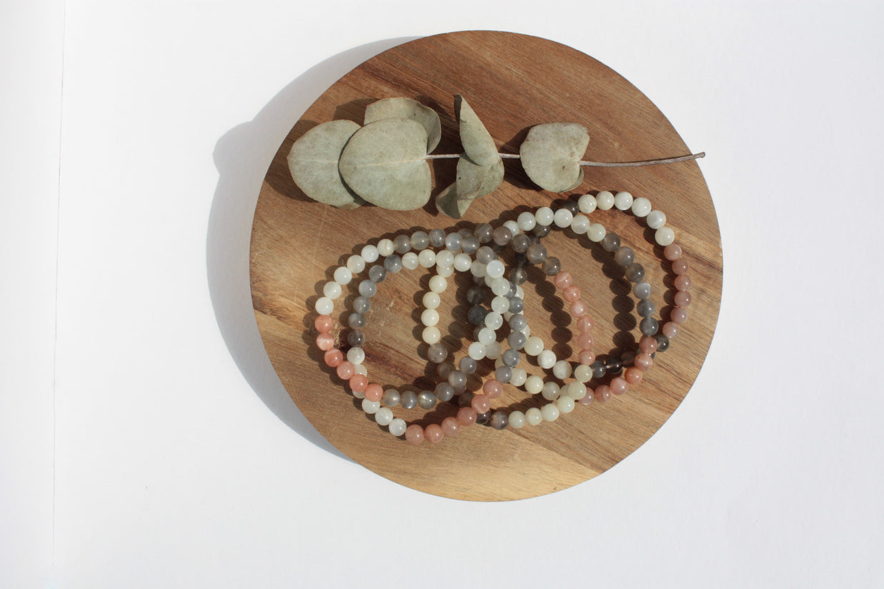 Bracelet pierres naturelles - Pierre de Lune multicolore - 6mm
