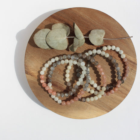 Bracelet pierres naturelles - Pierre de Lune multicolore - 6mm