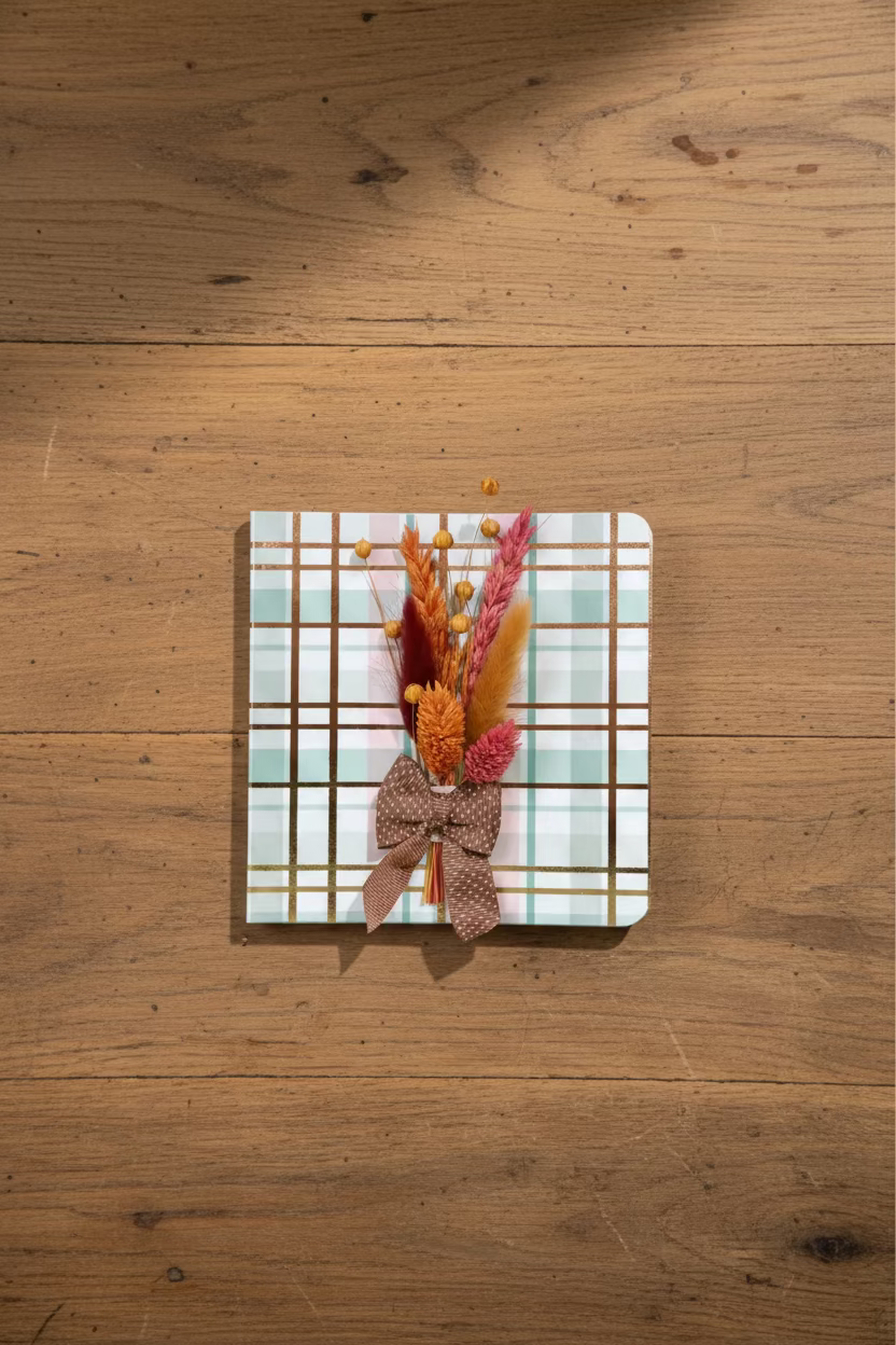 carte florale sur table en bois