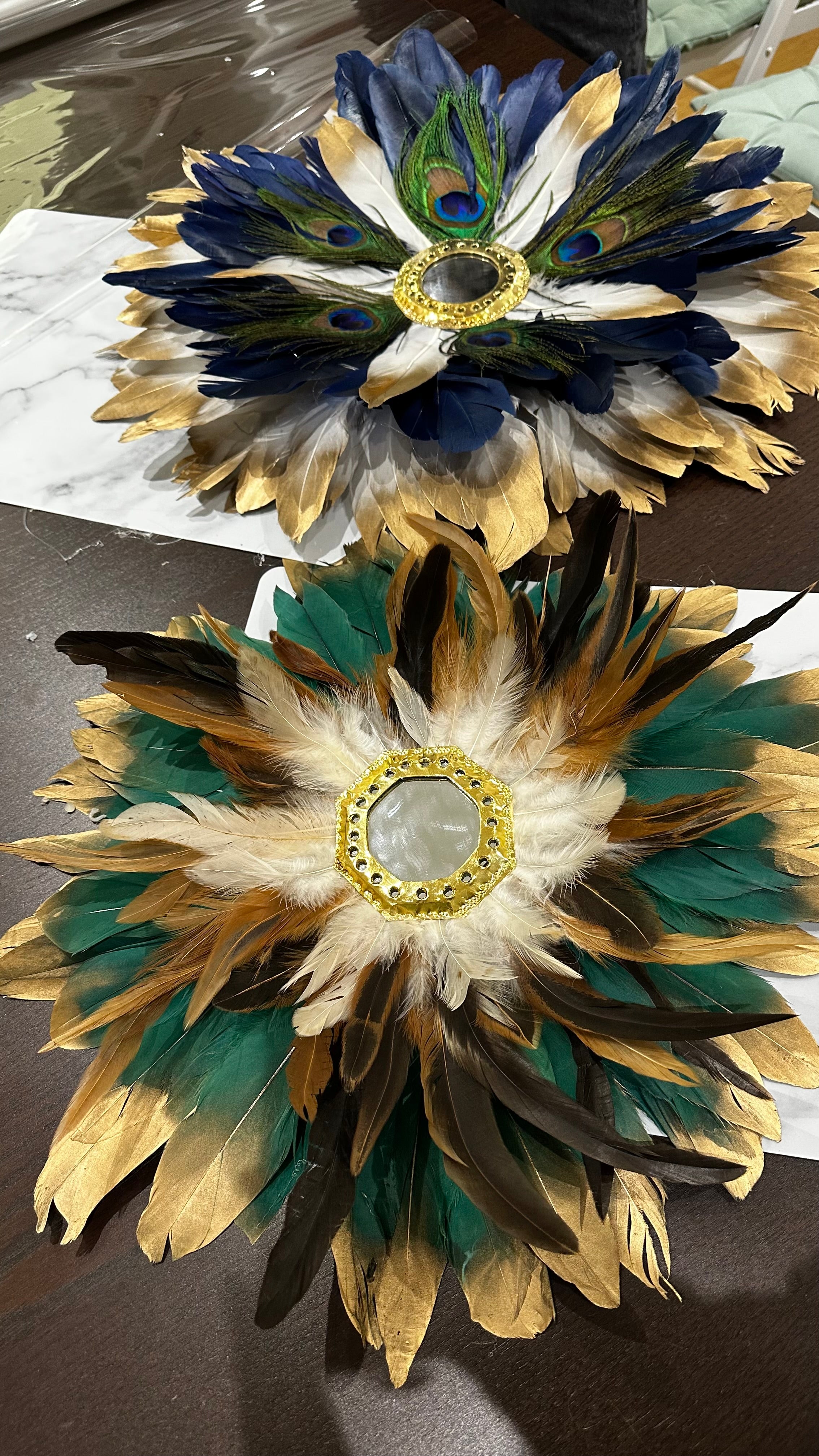 jujuhat décoration murale en plume et miroir doré