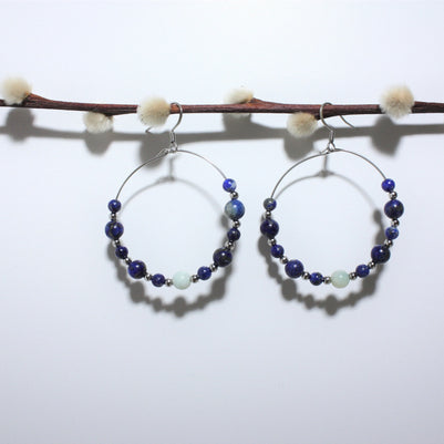 Boucles d'Oreilles Créoles en Lapis Lazuli et Amazonite