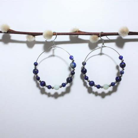 Boucles d'Oreilles Créoles en Lapis Lazuli et Amazonite
