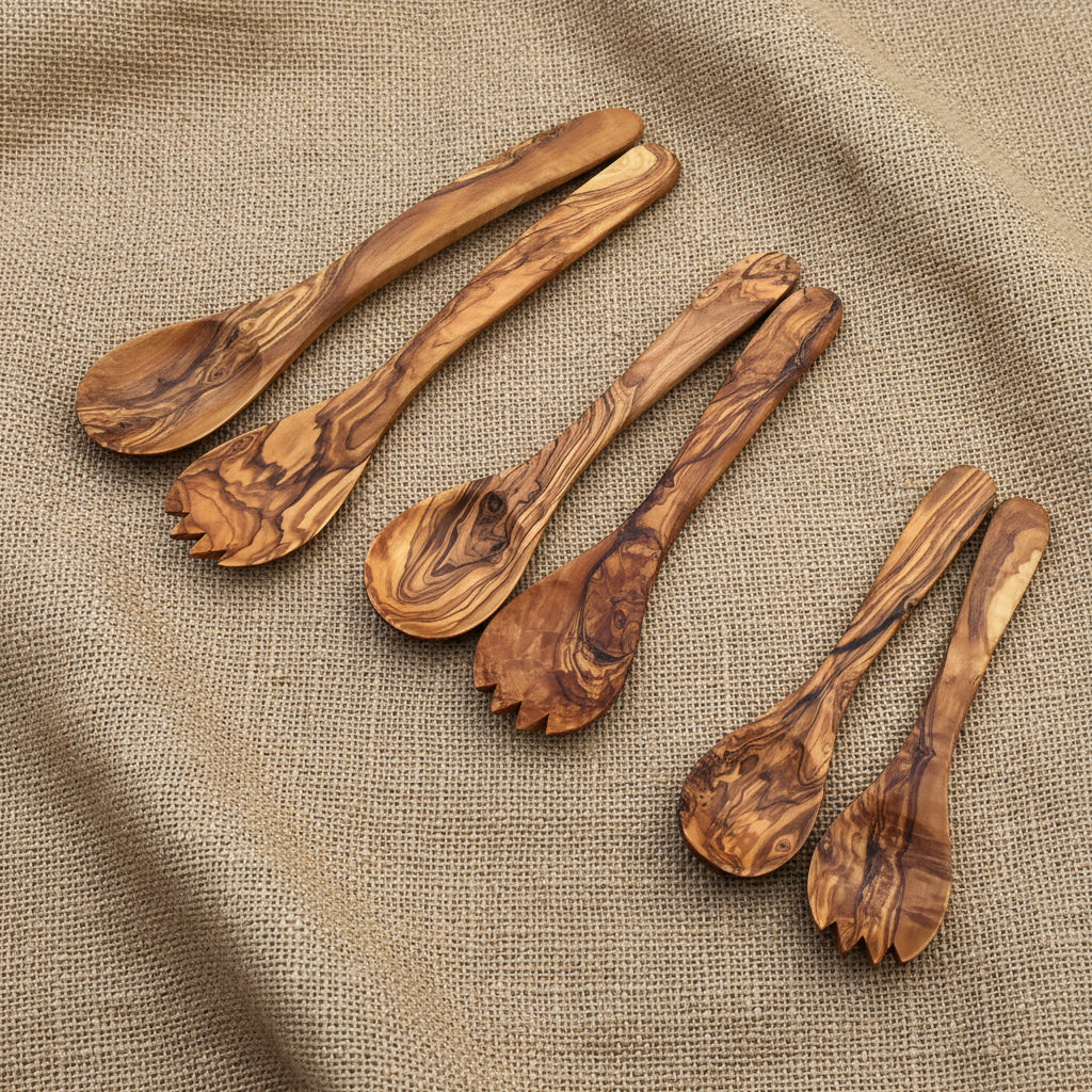 Set de 2 petits couverts à salade en bois d’olivier