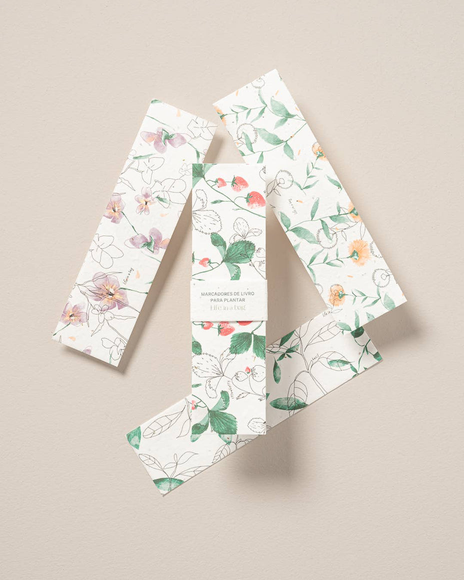 Lot de 4 marque-pages plantables illustrés de fleurs et de fruits - Life in a Bag