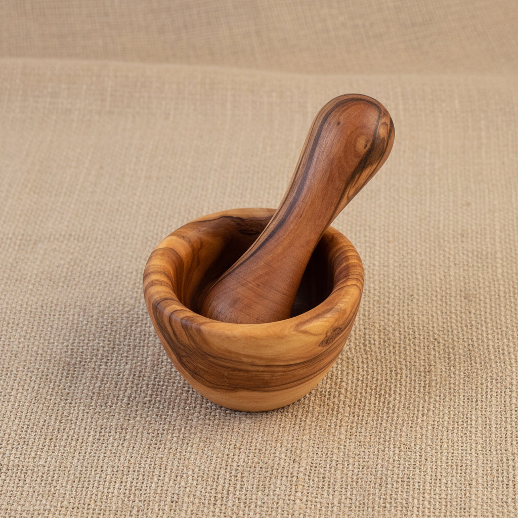 Mini mortier et pilon en bois d’olivier