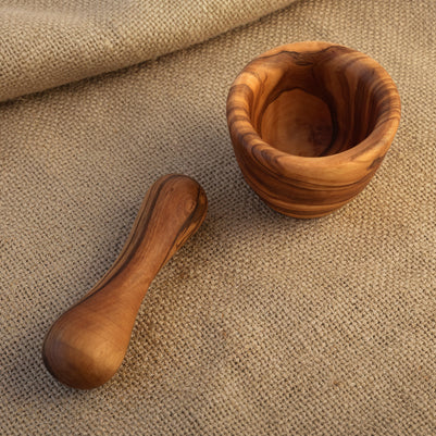Mini mortier et pilon en bois d’olivier