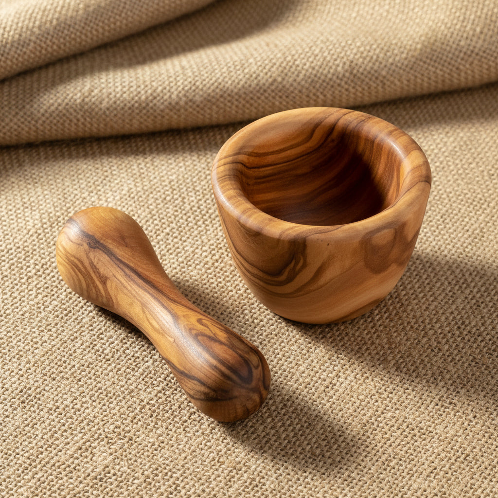Mini mortier et pilon en bois d’olivier