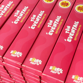 Packaging éventail Tarpin Chaud Soleil Mojito, boîtes roses «Tön éventail qui parle pour toi»