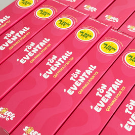 Packaging éventail Soleil Mojito, boîtes roses «Tön éventail qui parle pour toi»